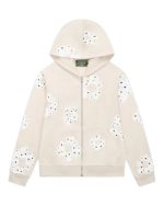 Denim Tears Rhinestone Cotton Wreath Zip Oatmeal Hoodie